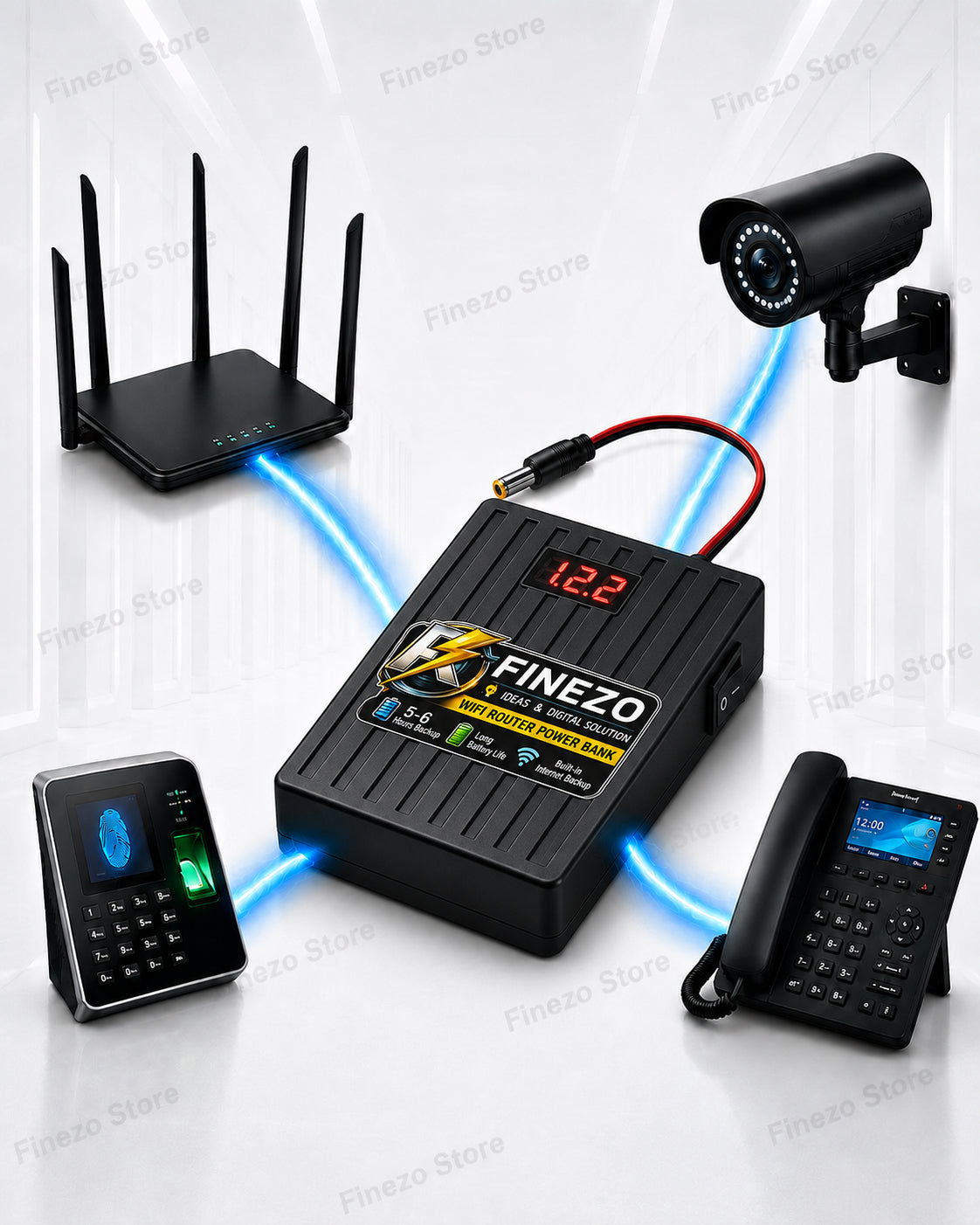 Finezo WiFi Router Power Bank 12V – Router UPS with LED Digital Voltage Display, 5-6 Hours Backup, Portable WiFi Power Backup